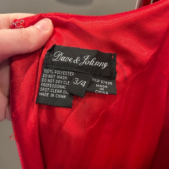 Dave & Johnny Prom Dress Red size 3/4 Satin Gown Style A7454 Slit - Picture 12 of 16